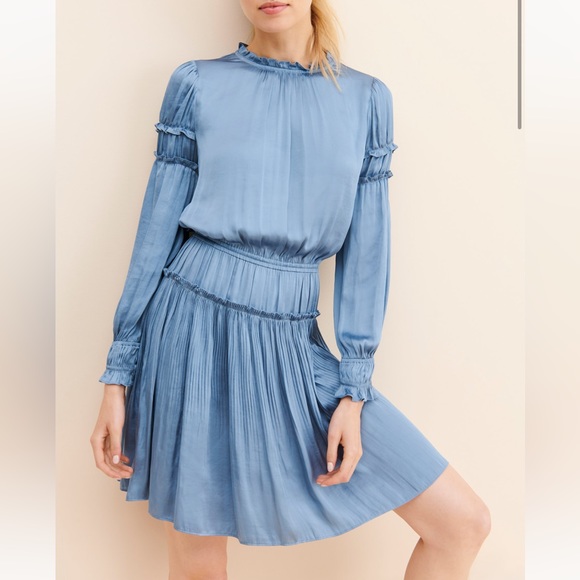 Pleated Long Sleeve Mini Dress Size Large - Picture 4 of 6